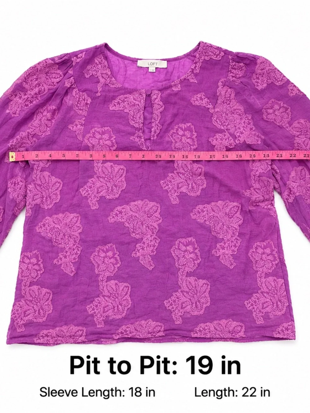 LOFT Purple Floral Keyhole Puff Sleeve Blouse Women’s Small